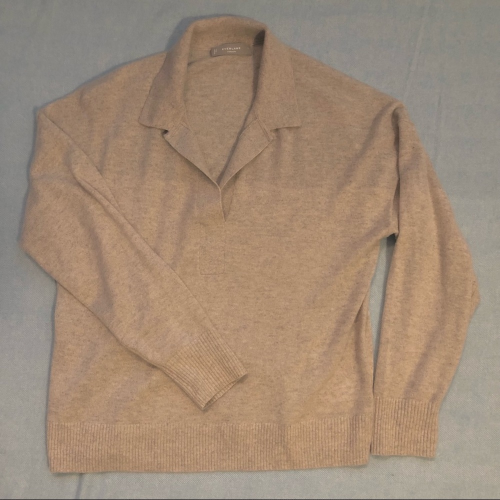 Everlane size L cashmere collared sweater “greige” color